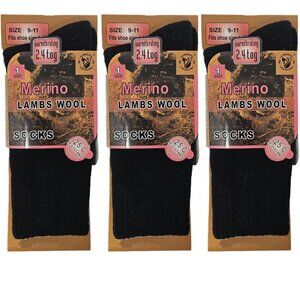 Womens Wool Socks, Merino Lamb  Thick Warm Winter Socks, 3-PACK, Black, NWT